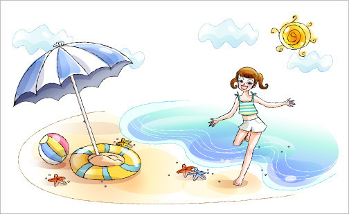 夏天海边休闲人物插画一套