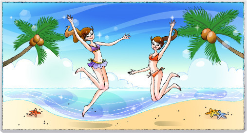 夏天海边休闲人物插画一套