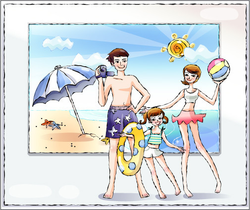 夏天海边休闲人物插画一套