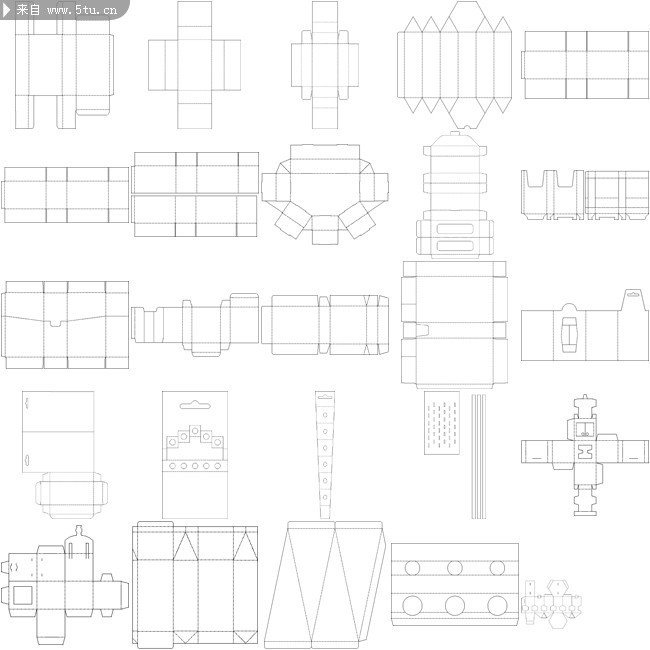 圖片介紹當前圖片:77張包裝盒展開圖,主題為包裝素材,可用作包裝平面