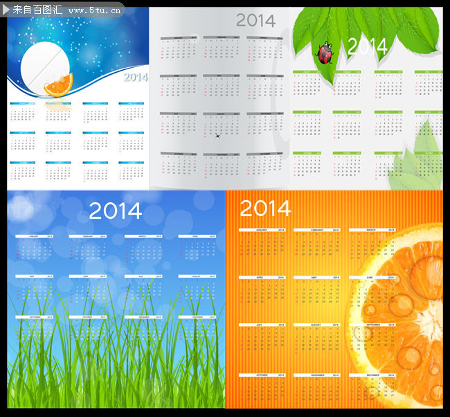 2014年日曆表矢量模板-年曆日曆-百圖匯素材網