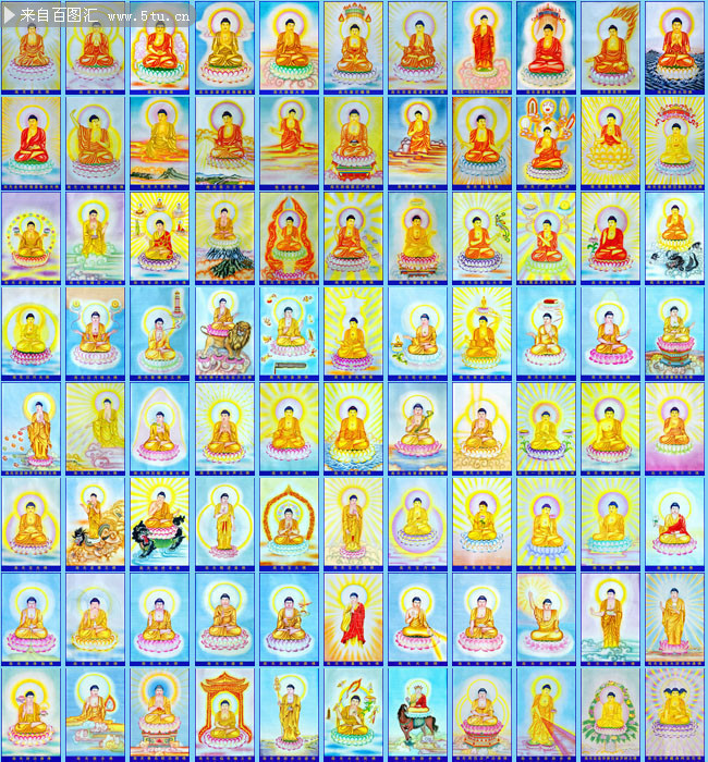 主题为佛教,可用作佛教素材,金佛,佛文化,八十九佛等相关设计的参考