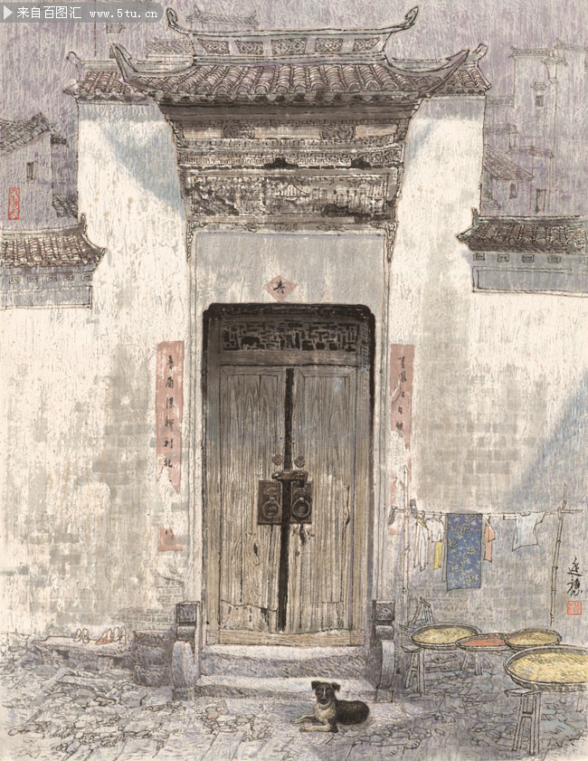 家_近现代_张廷禄,主题为水墨工笔,可用作水墨画,国画,字画,古代建筑