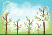 植树节卡通画 春天树木发芽的图片