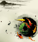 水墨锦鲤图片素材 中国画背景