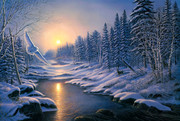 冬日黄昏美景图 雪景油画素材