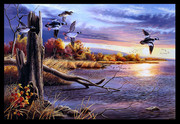 漂亮的风景油画图片 大雁迁徙图片