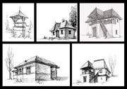 乡村建筑素描画