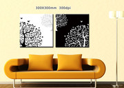 沙发背景无框画图片 黑白植物图案