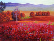 红色植物油画图片 自然景色油画素材