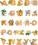 手绘动物字母表 儿童识字表矢量素材