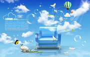 蓝色沙发 创意广告背景图片