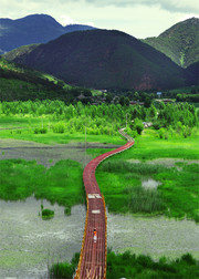 云南泸沽湖走婚桥摄影图片