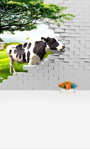 3D奶牛背景墙装饰画
