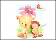 小女孩和玩具熊插画