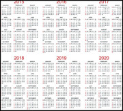 2015-2020年日历表