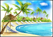 手绘夏季沙滩风景图片