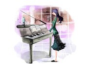 弹钢琴的女孩手绘插画图片