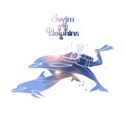 海豚和潜水员卡通插画图片素材