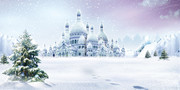 梦幻冬天城堡风景背景图片素材