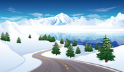 卡通雪山和公路风景矢量插画