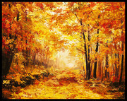 秋天枫树林油画风景图片