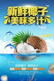 新鲜椰子美味多汁水果海报图片