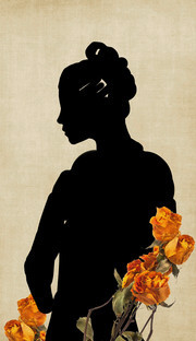 女人剪影黄色玫瑰花素材