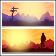 夕阳风景插画设计素材