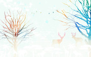 水彩树木装饰背景图片素材