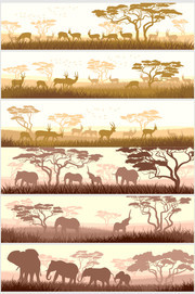 非洲草原动物剪影背景图片