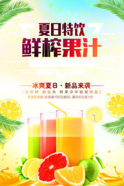 夏季鲜榨果汁饮品海报图片