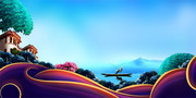 梦幻仙境紫色山峰广告背景