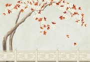 复古中国风梨花工笔背景墙装饰图片