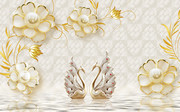 珍珠花卉钻石天鹅沙发背景墙