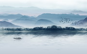中国风山水壁画图片素材