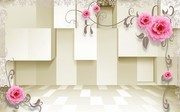 粉色玫瑰背景墙装饰图片