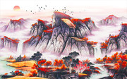 中国风山水国画壁画装饰图片