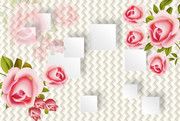 粉色玫瑰花3D艺术墙图片素材