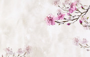 水彩粉色桃花背景墙装饰素材