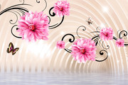粉红花朵软包电视墙图片