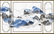 中国风山水石纹电视墙图片