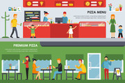披萨餐厅人物插画矢量图片