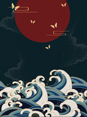 中国风海浪海报背景下载