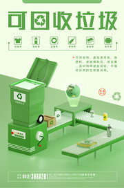 绿色可回收垃圾垃圾分类海报