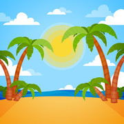 沙滩椰树卡通风景插画图片