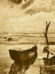 复古云南洱海风景油画