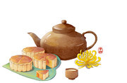 手绘中秋月饼茶壶图片
