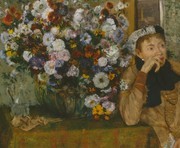 德加油画之坐在花瓶旁的女人图片