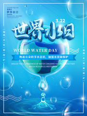 蓝色世界水日宣传海报
